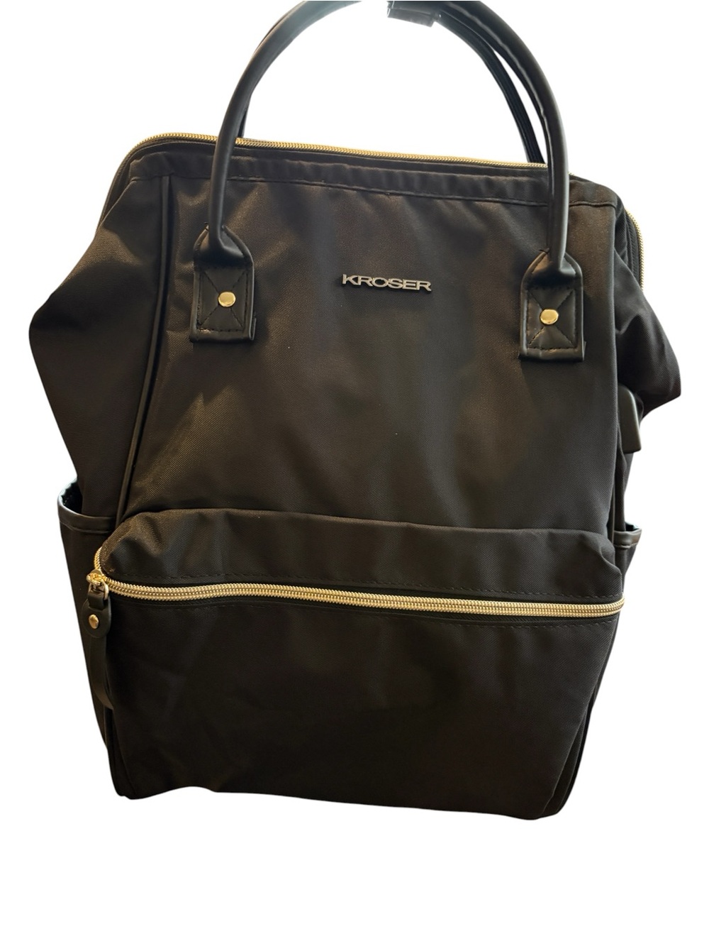 KROSER Black Convertible Backpack Tote with Gold Accents